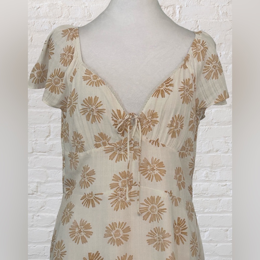 American Eagle Ivory Tan Summer Floral Corset Mini Dress L Cottagecore Bohemian - Picture 5 of 11